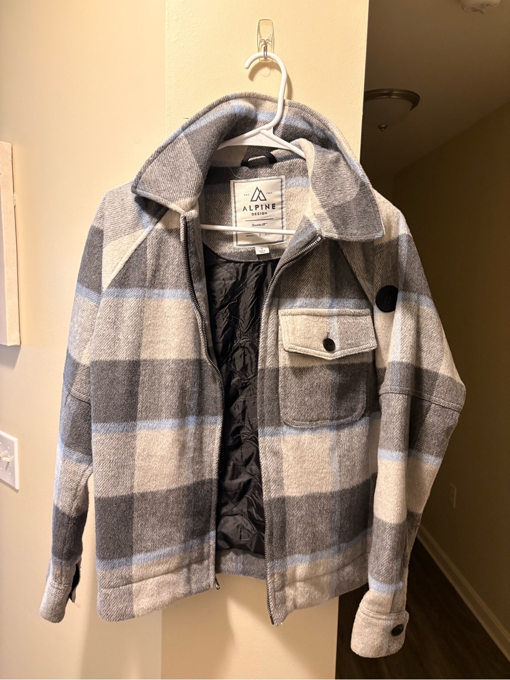 Alpine Design Woman’s Gray and Light Blue Plaid Jacket